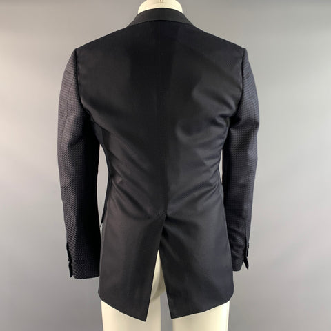 ETRO Chest Size 42 Black Navy Jacquard Wool Silk Peak Lapel Sport Coat