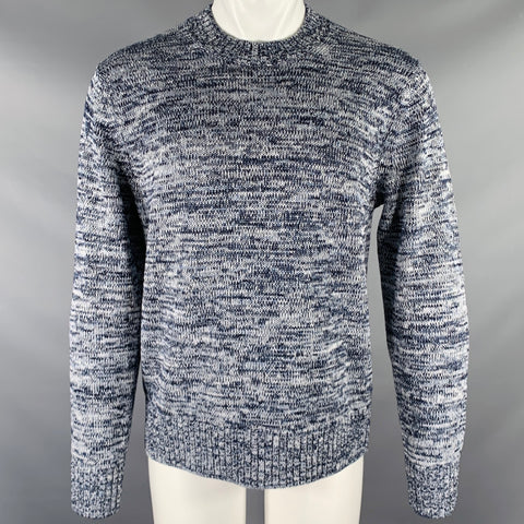VINCE Size M Navy White Knit Linen Cotton Merino Wool Crew Neck Sweater