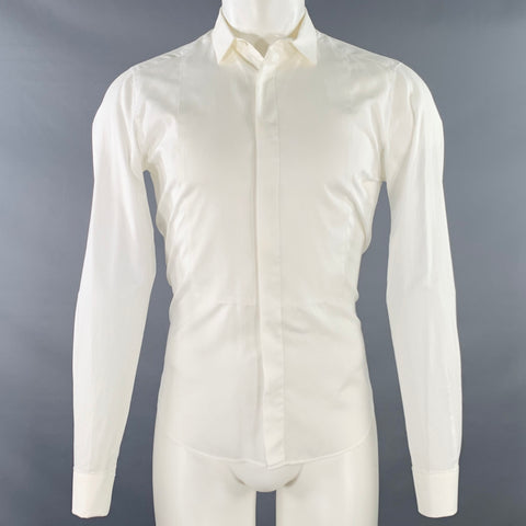 VALENTINO Size S White Cotton French Cuff Hidden Buttons Tuxedo Long Sleeve Shirt