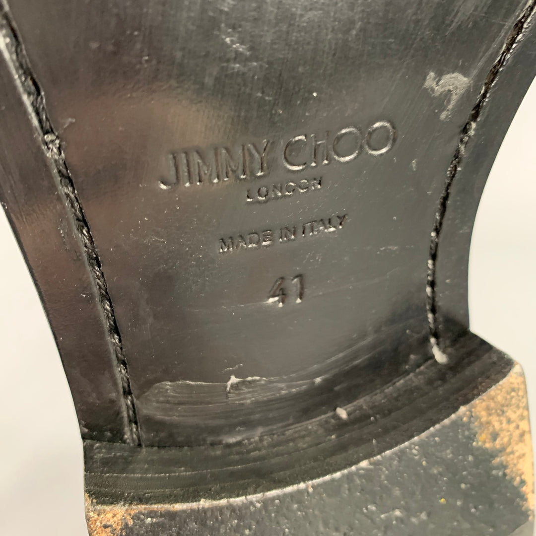 JIMMY CHOO Size 8 Black Studded Leather Cap Toe Lace Up Shoes