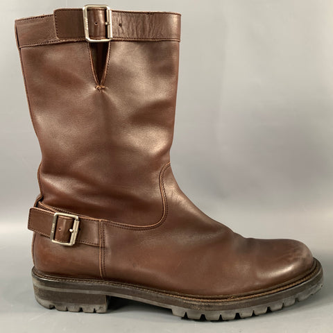 BALLY Size 11.5 Brown Leather Pull On Boots