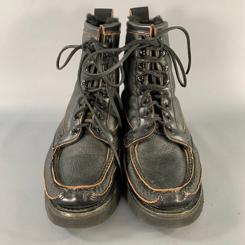 YUKETEN Size 9 Black Brown Leather Lace Up Boots