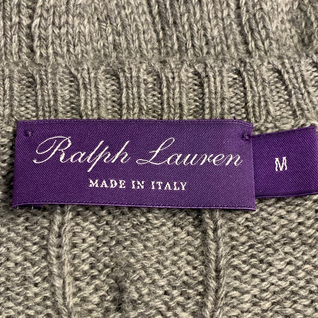 RALPH LAUREN Size M Grey Cable Knit Cashmere Crew Neck Sweater