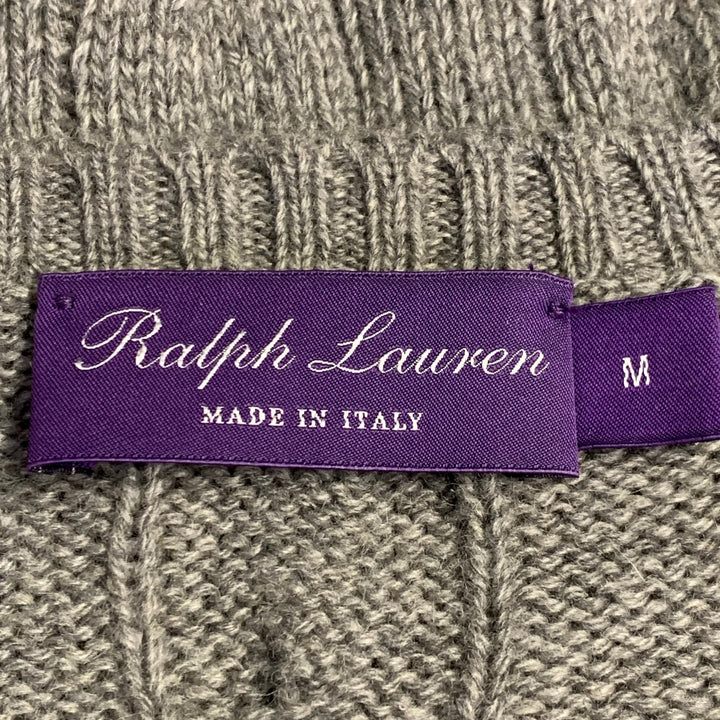 RALPH LAUREN Size M Grey Cable Knit Cashmere Crew Neck Sweater