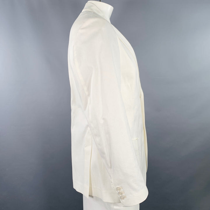 BRIONI Size L White Woven Cotton Blend Notch Lapel Jacket