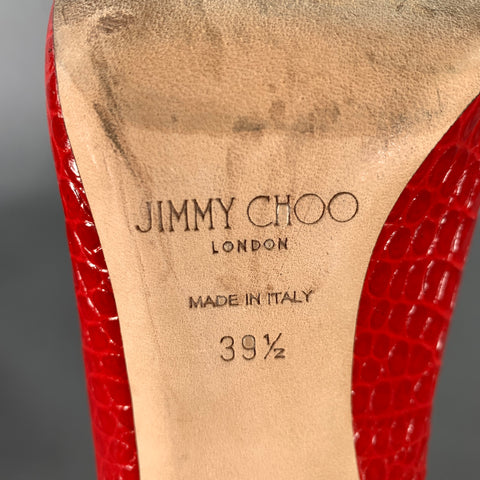 JIMMY CHOO Size 9 Red Leather J000126329395 Croc Embossed Embossed Pumps