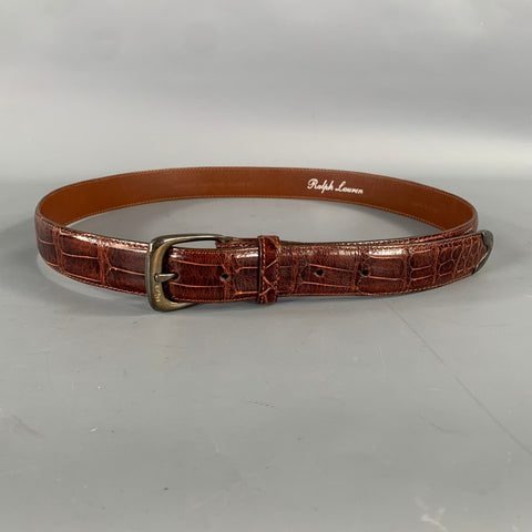 RALPH LAUREN Size 36 Brown Textured Alligator Leather Sterling Silver Belt