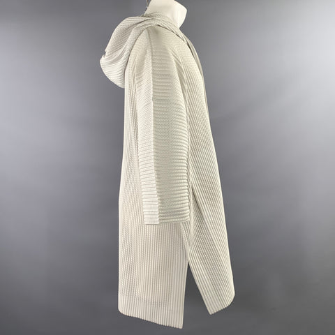 ISSEY MIYAKE Size M White Light Grey Pleated Polyester Hooded Coat