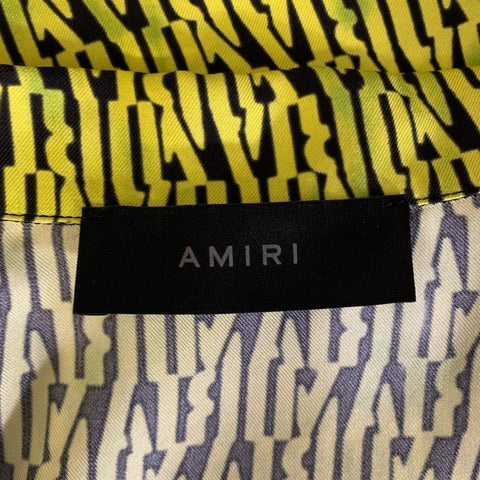 AMIRI SS2020 Size 36 Yellow Lime Logo Silk Button Up Short Sleeve Shirt