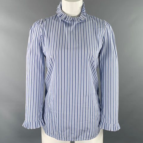 SANDRO Size S Blue White Cotton Stripe High Collar Casual Top