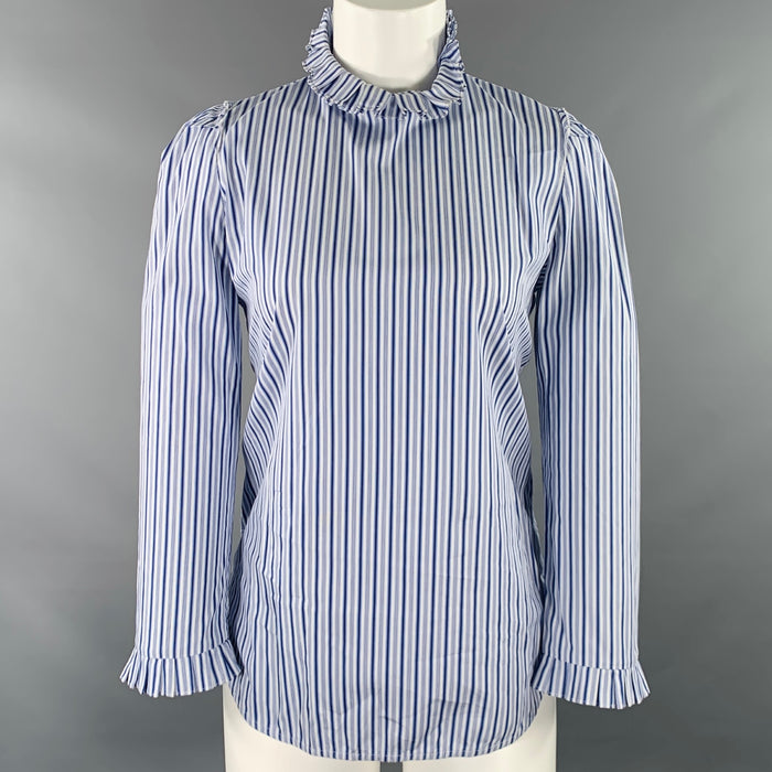 SANDRO Size S Blue White Cotton Stripe High Collar Casual Top