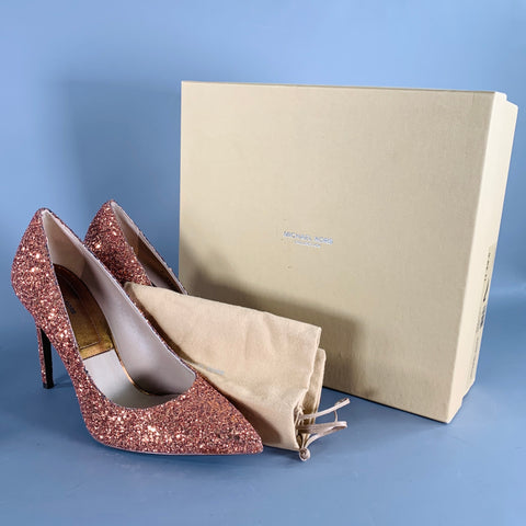 MICHAEL KORS COLLECTION Size 9.5 Copper Glittered Leather Trim Stiletto Pumps