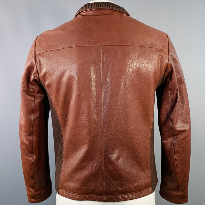 FRATELLI ROSSETTI Size 42 Brown Leather Zip Pockets Jacket