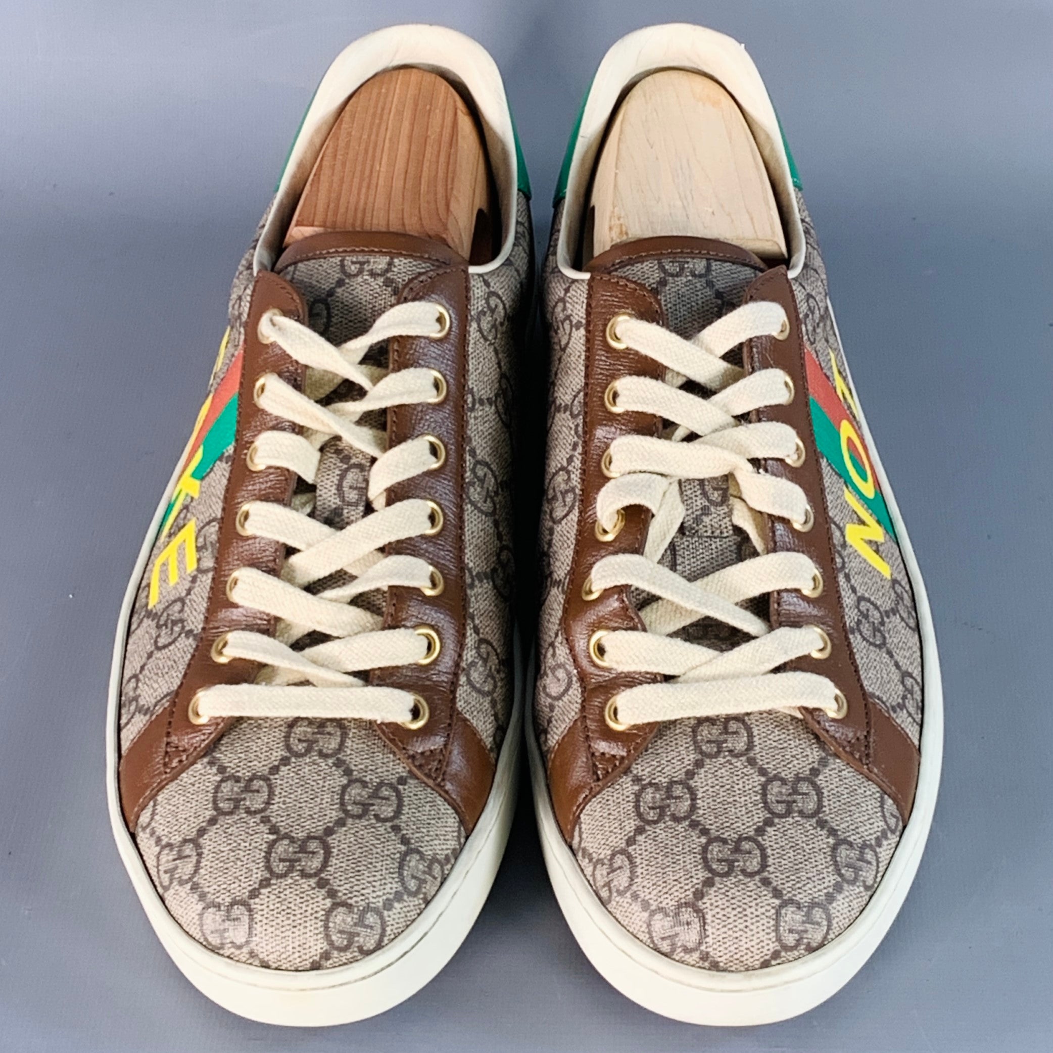 GUCCI Size 8 Fake/Not Brown Multi Color Monogram Canvas Low Top