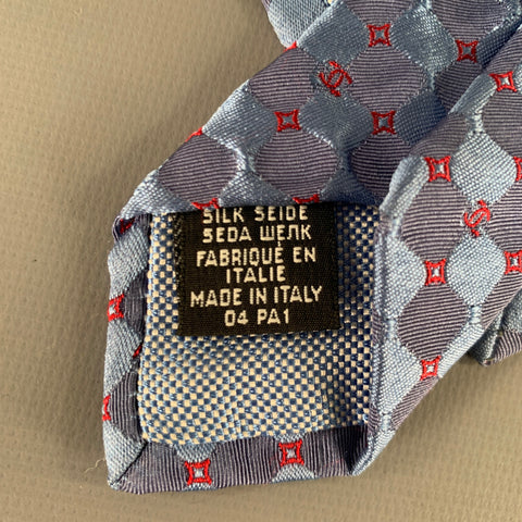 CHANEL Blue Red Squares CC Monogram Silk Tie