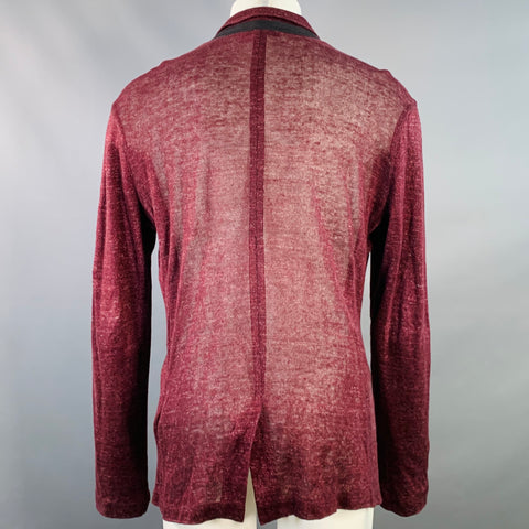 JOHN VARVATOS Size M Burgundy Linen Cotton Metallic Notch Lapel Cardigan