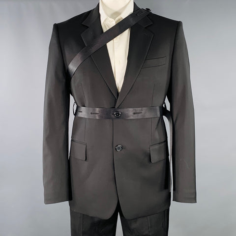 HELMUT LANG SS24 Size 42 Black Wool Notch Lapel Seatbelt Suit