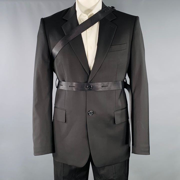 HELMUT LANG SS24 Size 42 Black Wool Notch Lapel Seatbelt Suit