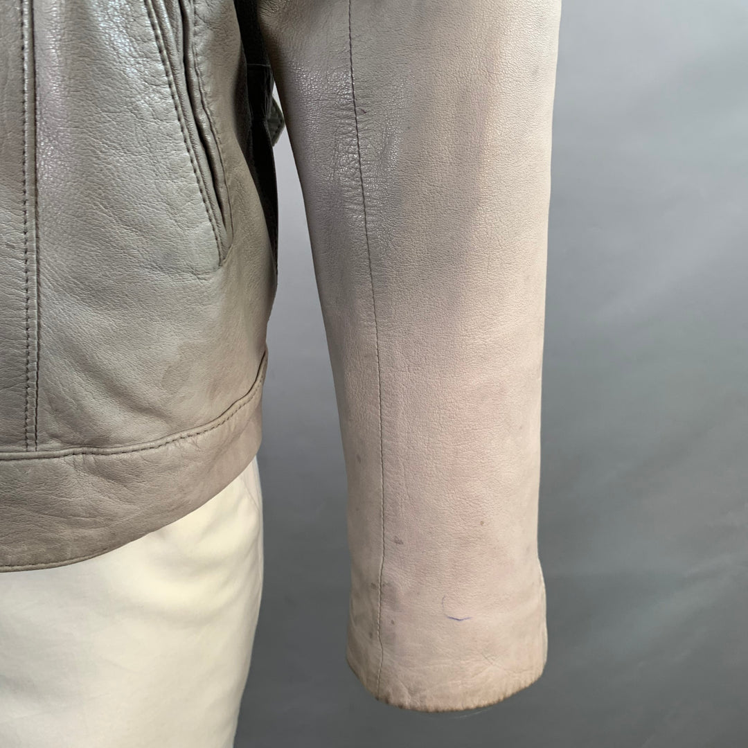 JOHN VARVATOS Size L Grey Leather Zip Up Moto Racer Jacket