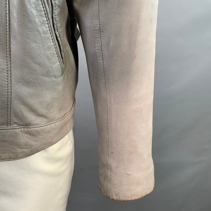 JOHN VARVATOS Size L Grey Leather Zip Up Moto Racer Jacket