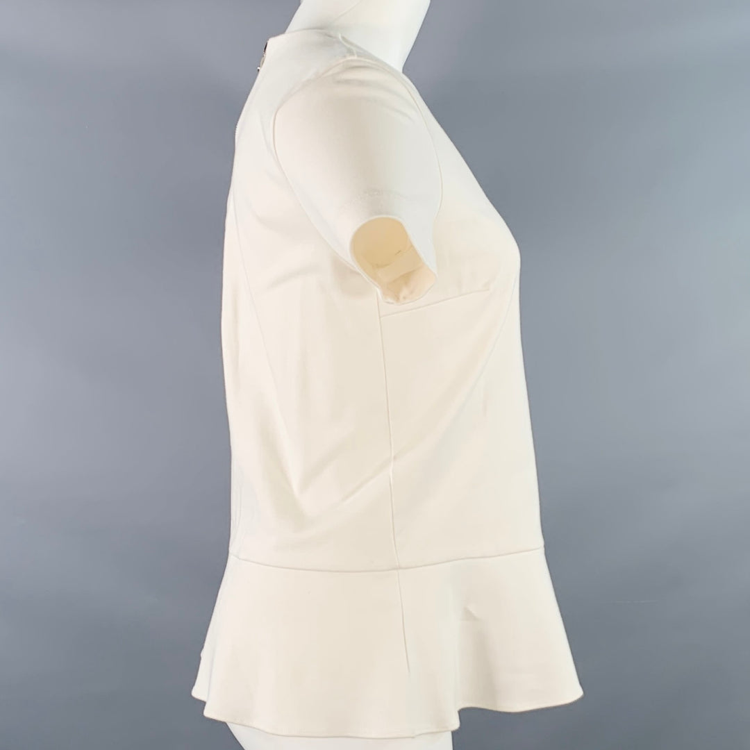 BRUNELLO CUCINELLI Size M Cream Cotton Blend Short Sleeve Peplum Casual Top