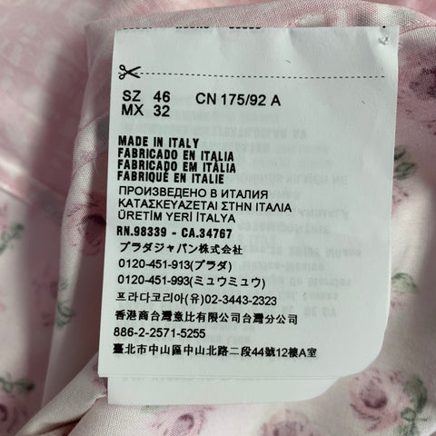 PRADA Size L Pink White Mixed Fabrics Floral Crosshatch One Pocket Camp Shirt
