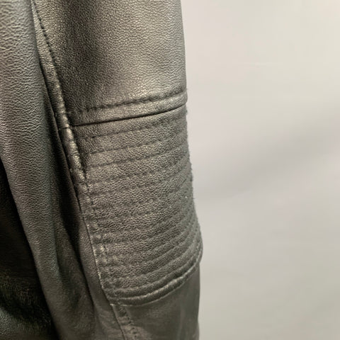 WEST COAST LEATHER Size L Racer Black Lambskin Leather Hooded Zip Up Jacket
