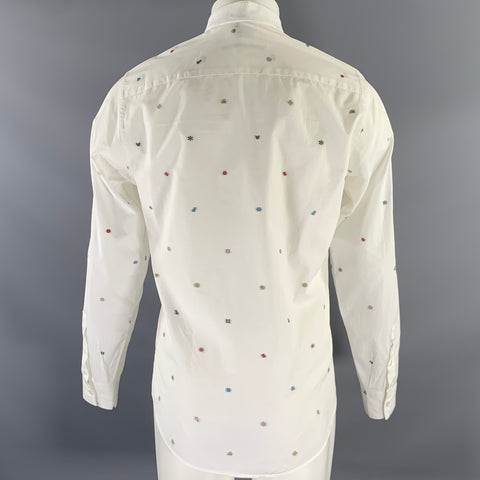KENZO Size S White Geometric Dot Cotton Button Up Long Sleeve Shirt