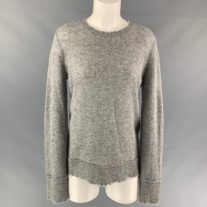 R13 Taille S Pull en cachemire gris chiné en détresse