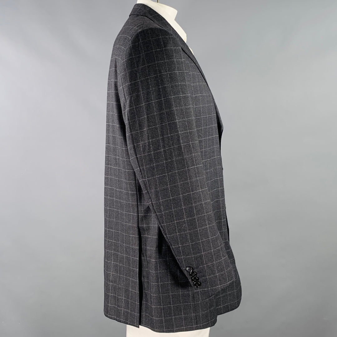 ERMENEGILDO ZEGNA Size 48 Long Grey Charcoal Window Pane Wool Sport Coat
