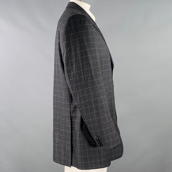 ERMENEGILDO ZEGNA Size 48 Long Grey Charcoal Window Pane Wool Sport Coat