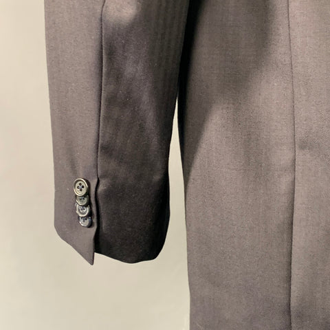 O'CONNELL'S Size 42 Long Navy Herringbone Wool Notch Lapel Suit
