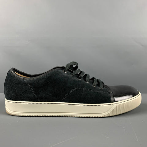 LANVIN Size 11 Charcoal Solid Suede Lace Up Sneakers