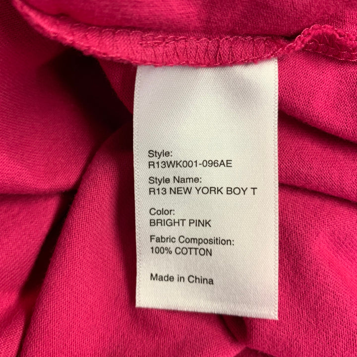 R13 Size S New York Boy Black Fuchsia Print Cotton Short Sleeve T-shirt