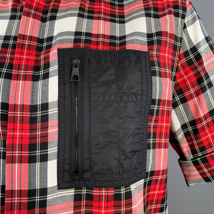 NEIL BARRETT Size XL Red Black White Plaid Cotton One Pocket Short Sleeve Shirt