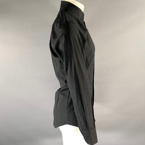DOLCE & GABBANA Size S Black Green Stripe Cotton Long Sleeve Shirt