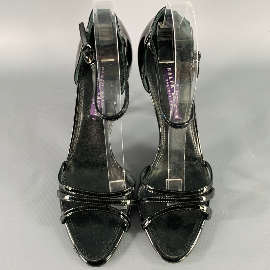 RALPH LAUREN Size 7.5 Black Patent Leather Strappy Sandals