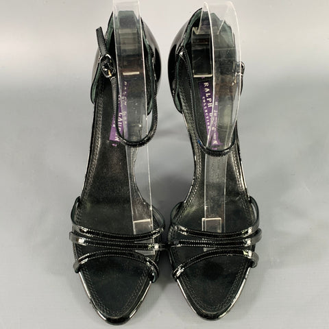 RALPH LAUREN Size 7.5 Black Patent Leather Strappy Sandals