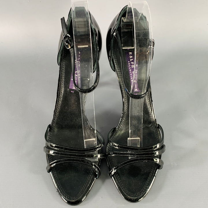 RALPH LAUREN Size 7.5 Black Patent Leather Strappy Sandals