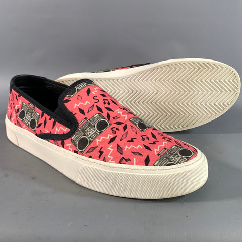SAINT LAURENT Size 12 Pink Black & Grey Radio Print Slip On Sneakers
