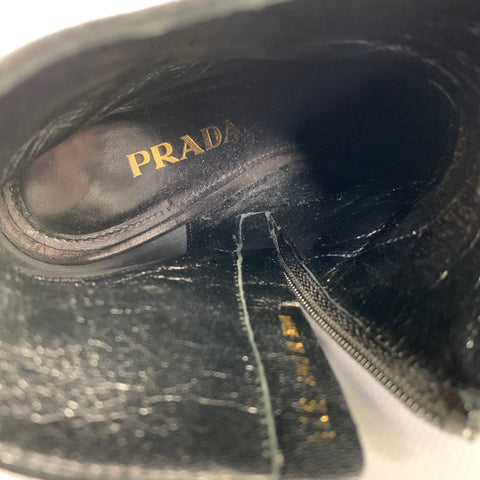 PRADA Size 7.5 Black Suede Textured Side Zipper Boots