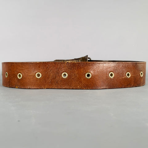 VINTAGE Size One Size Wide Brown Leather Eyelet Belt