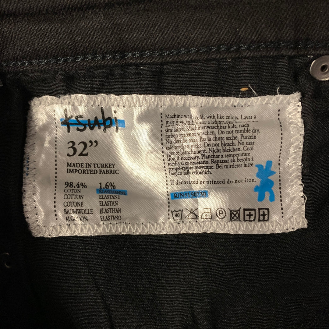 KSUBI Size 32 Black Embroidered Cotton Slim Fit Jeans