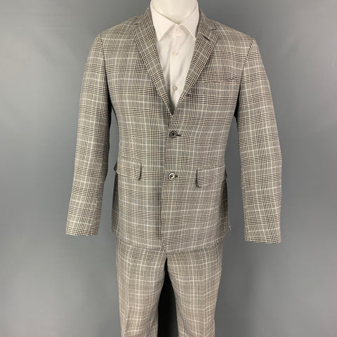 BLACK FLEECE Talla 38 Traje con solapa de muesca en mezcla de lana a cuadros Glenplaid negro y blanco