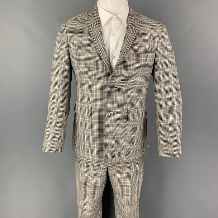 BLACK FLEECE Taille 38 Noir Blanc Glenplaid Laine Mélange Notch Revers Costume