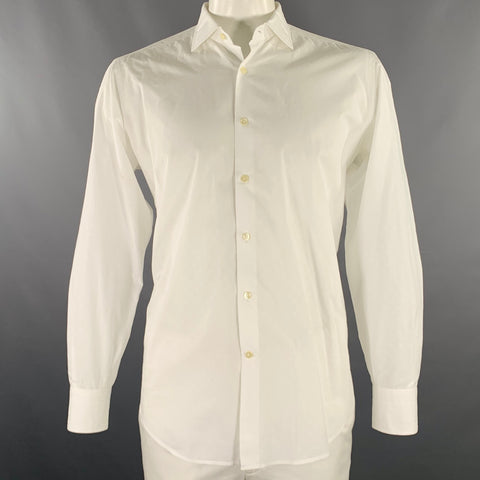 RODA Size L White Cotton Button Up Long Sleeve Shirt