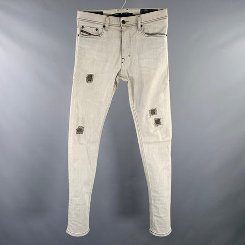 DIESEL FW16 Size 27 Tepphar Grey Distressed Cotton Blend Slim Jeans