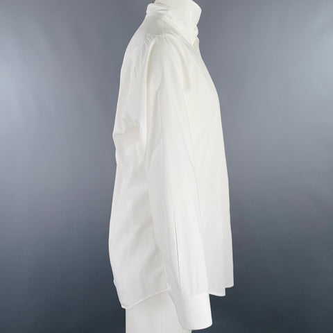 DONNA KARAN Size M White Cotton Collarless Long Sleeve Shirt