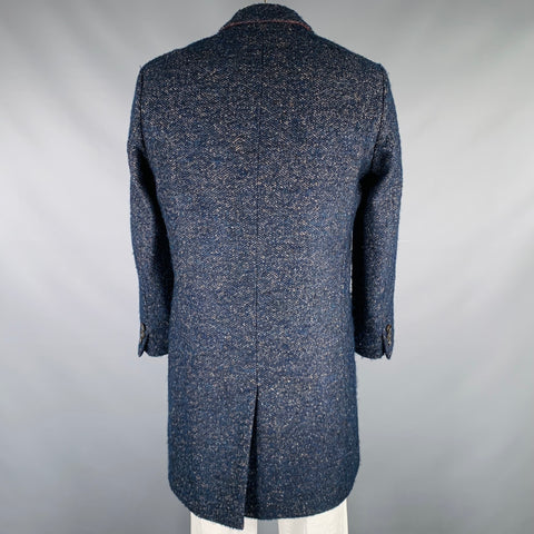 HUGO BOSS Size 42 Navy Taupe Nailhead Virgin Wool Blend Coat