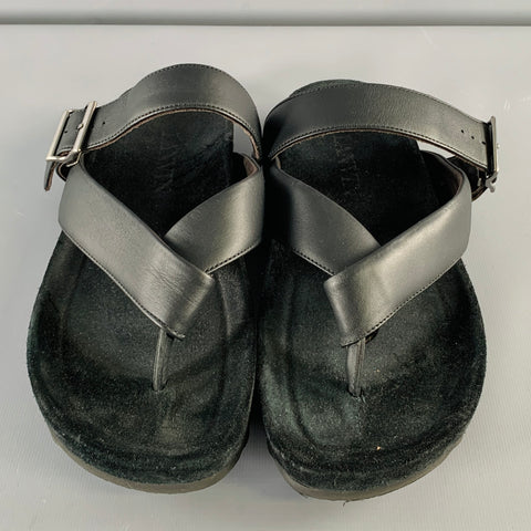 LANVIN Size 8 Black Leather Thong Sandals